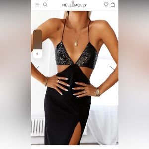 Hello Molly Black Sequin Midi Dress